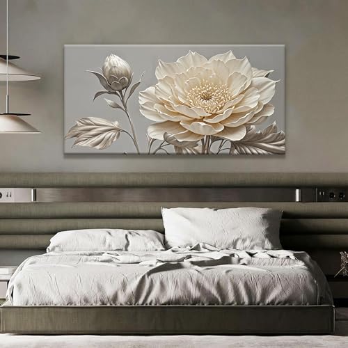 White Wall Art For Living Room Silver White Flower Wall Art Print Modern Canvas Art Wall Decor Home Decor Suitable Pictures For Bedroom Apartment Office Can Be Hung 24" X 48"