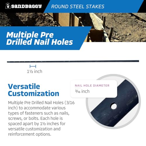 60 Inch Round Steel Concrete Form Stakes with Nail Holes (5 Count)