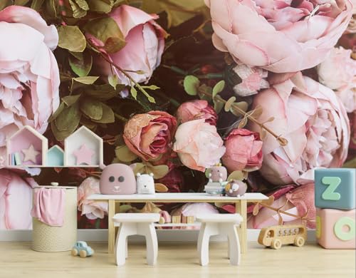Large Pink Rose Floral Wallpaper Mural Peel and Stick for Girl Room