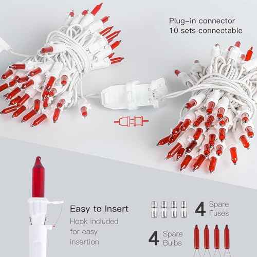 2PACK 50 Count 13ft Red Christmas Lights with White Wire