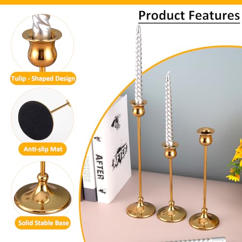Taper Candle Holder Tall Vintage Metal Candlestick Holders Candle Stick Candelabra for Halloween Thanksgiving Christmas Holiday Wedding (3 Count)