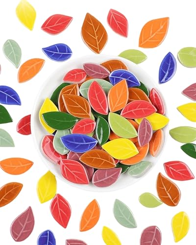 200g Mixed Sizes Leaves Mosaic Tiles for Craft Bulk (50 Count)
