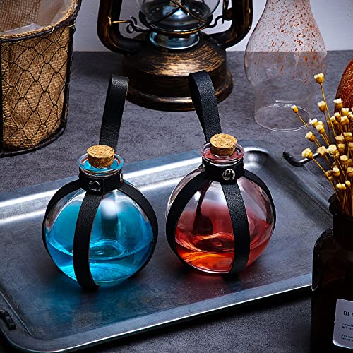 2 Pcs Halloween Glass Potion Bottles with Belt Cork Renaissance Witch Costume Accessories Witch Props Potion Bottle for Halloween Party Decor Cosplay DIY Crafts Gift