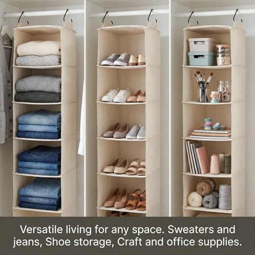 Cedarline 6‑Shelf Hanging Closet Organizer in Heavy‑Duty Cotton Canvas
