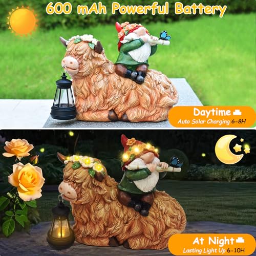 Solar Highland Cow Gnome Light