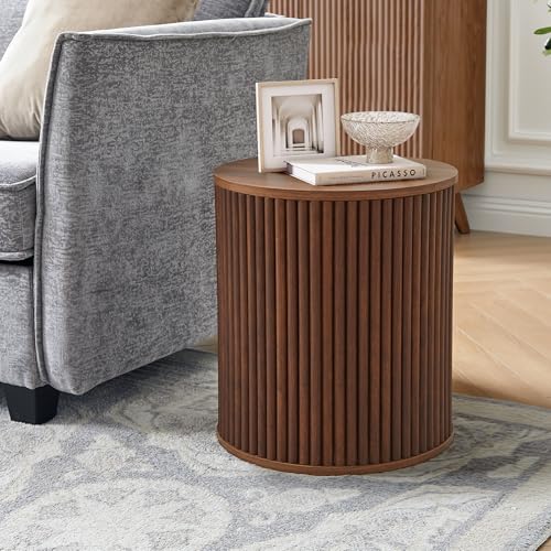 Fluted Round Side Table with Storage