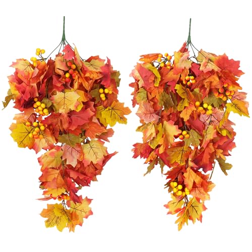 Fall Leaves Hanging Plant Artificial Fall Leaves Garland with Berry