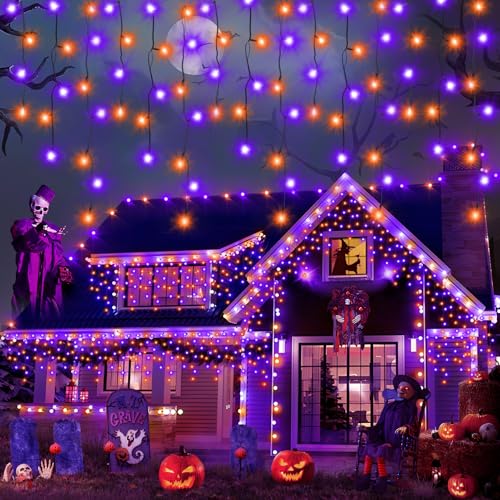66FT 640LED Orange Purple Halloween Lights Outdoor 8 Modes Plug