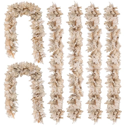 6PCS Beige Fall Maple Leaves Garland (33.6 Foot)