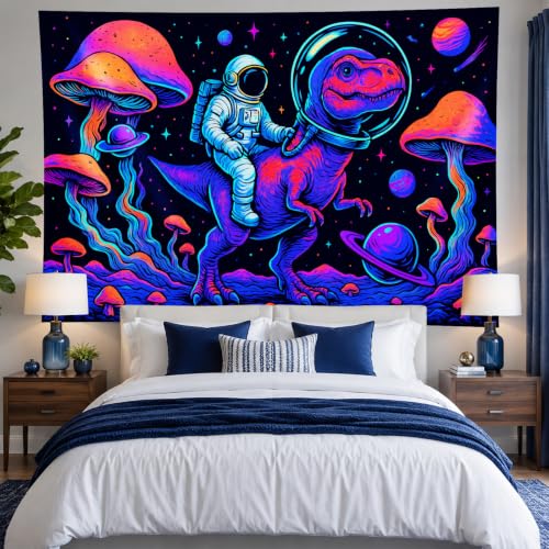 Blacklight Tapestry Astronaut Dinosaur Wall Art 78 x 59 Inch