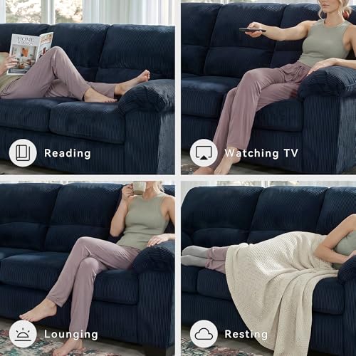 Sofa, 83-in Navy Corduroy, Anti-Sag Platform