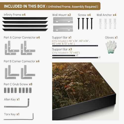 36"x60" Extra Large Framed Wall Art Autumn Meadow Landscape Rustic Brown and Golden Field Illustration for Home Living Room Bedroom Decor