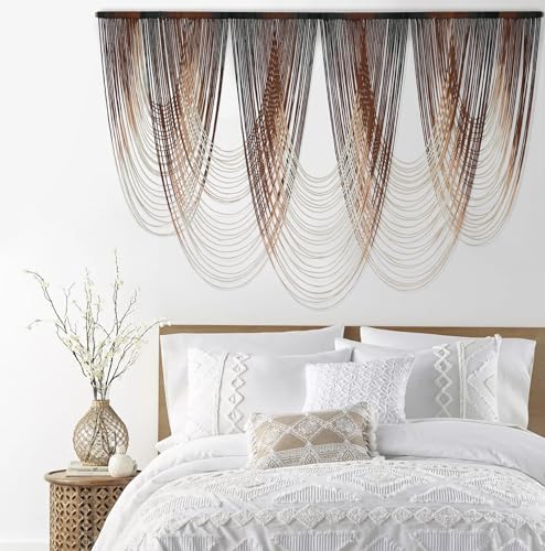 Macrame Wall Hanging Dip Dyed Brown Fiber Tapestry Boho Decor 57" W x 41" L