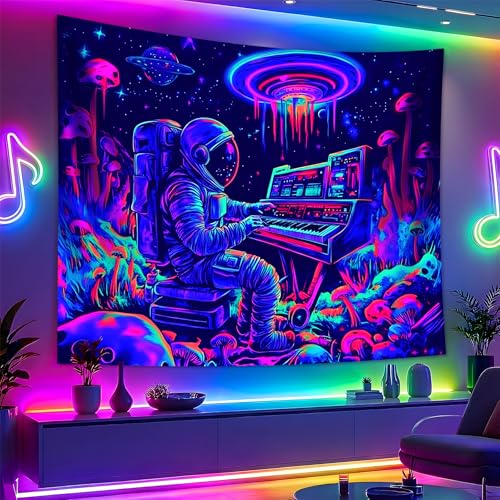 Astronaut Space Blacklight Tapestry 90"x70"