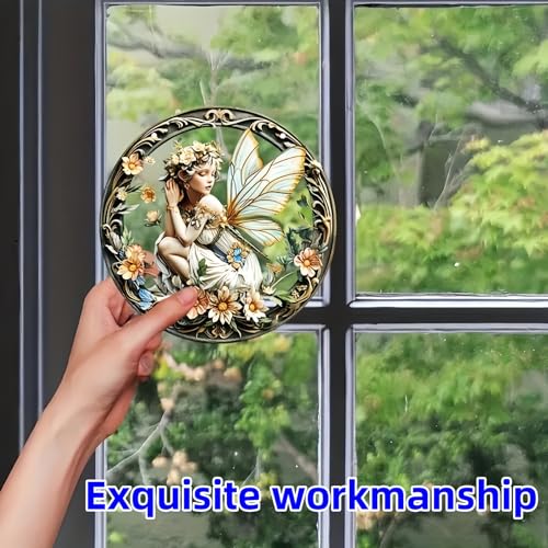 Flower Fairy Garden Decorations Angel Wing Christmas Halloween Deco Statue Art Elf Sculpture Hanging Craft for Outdoor Yard Courtyard Lawn Patio Window Acrylic Ornament Home Gift