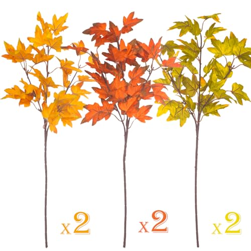 6Pcs Artificial Maple Leaves Branches Fake Fall Maple Shrubs for Thanksgiving Christmas Festival Garland Decoration (6 Count)