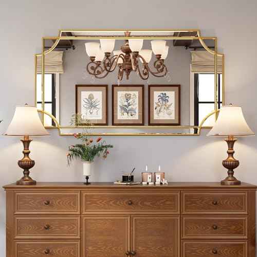 28"x50" Gold Foil Scalloped Edge Decorative Vanity Wall Mirror