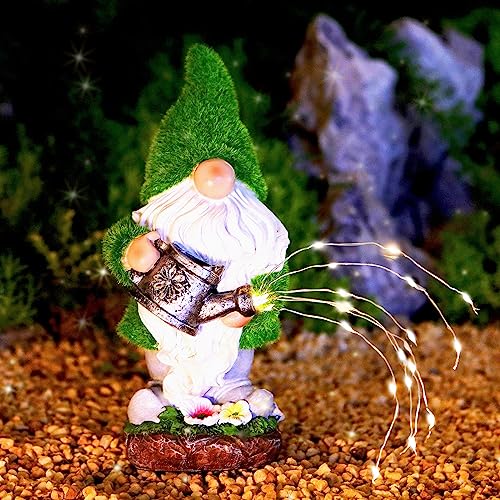 Flocked Solar Garden Gnomes Outdoor Statues