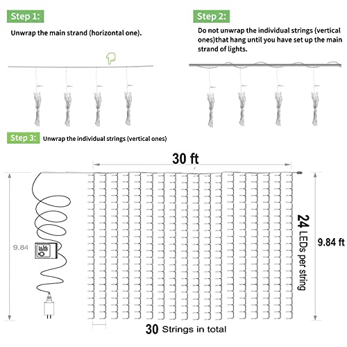 LED Curtain Lights Outdoor 30ft x10ft Blue