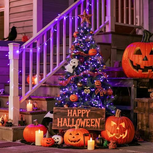 Connectable 8 Modes 100 LED Purple Halloween Lights Indoor Plug in (33 Foot)