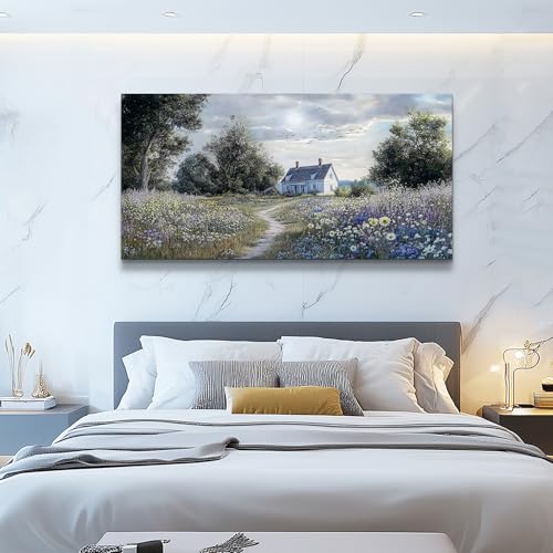 Canvas Wall Art For Living Room Bedroom Wall Decor For Office Farmhouse Mural Retro Pastoral Flower Sea Landscape Painting Room Hallway Prints Artwork Picture Wall Decoration 20x40 Inches