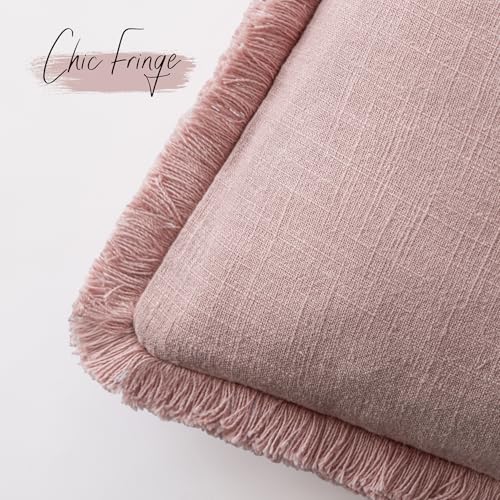Decorative Linen Fringe Throw Pillow Covers 24×24 Inch (2 Count)