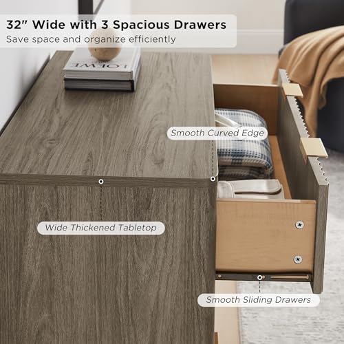 32" Large Fluted Nightstand with 3 Drawers