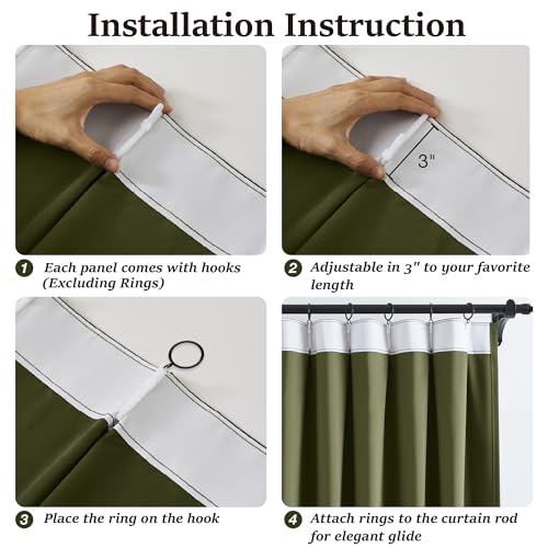 Olive Green Pinch Pleated Blackout Curtains 120 Inches Long for Hall Windows