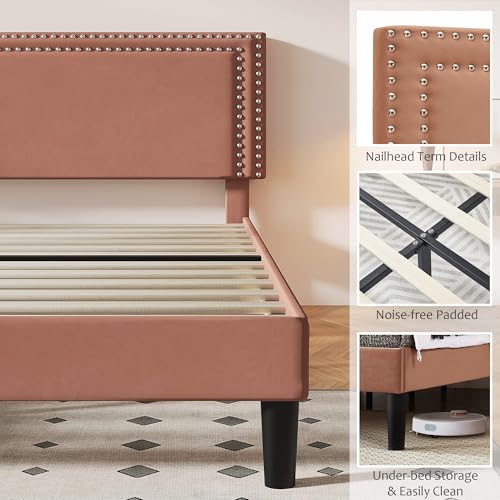 Full Size Bed Frame with Adjustable Upholstered Headboard