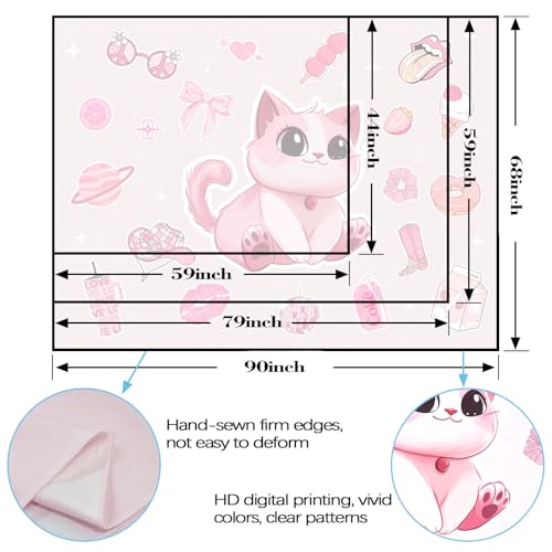 Y2K Tapestry Pink Cat Wall Tapestry