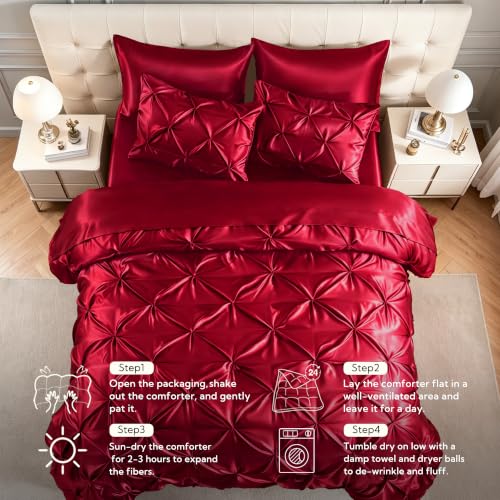 Satin King Size Comforter Set Burgundy (7 Count)