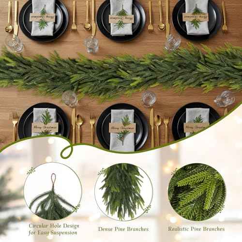 6FT Christmas Norfolk Pine Garland Real Touch Pine Artificial Faux Greenery Garlands Winter Christmas Garland for Table Mantle Fireplace Holiday Indoor Outdoor Xmas Decorations (6 Count)