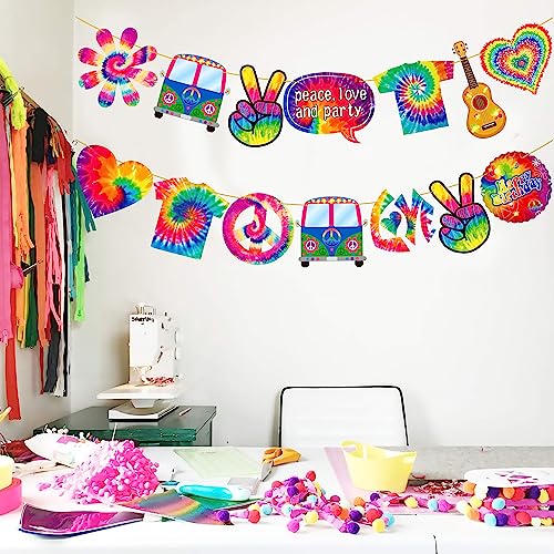 2pcs Tie Dye Birthday Banner Tie Dye Birthday Party Supplies Tie Dye Party Garland Decorations for Tie Dye Party Art Retro 60s 70s Theme Hippie Carnival Baby Shower Birthday Party Supplies (2 Count)