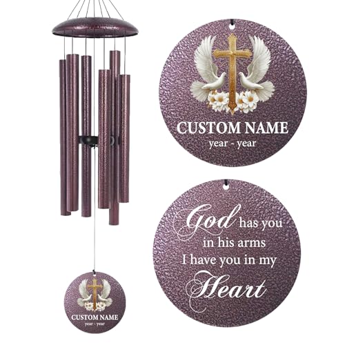 Personalized Memorial Metal Wind Chimes with Cross Dove for Loved