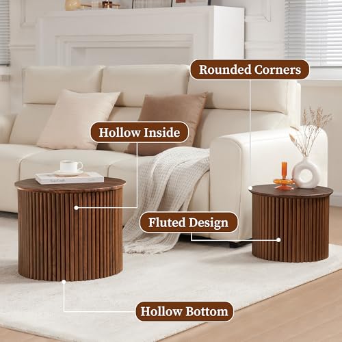 Small Fluted Round Nesting Coffee Table Set of 2 (2 Count)