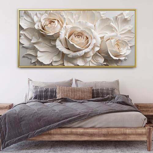 Large Gold Framed Wall Art For Living Room Home Wall Decor Modern Canvas Art Wall Decor 29 X 58 Inches White Flower Wall Art Elegant Picture For Bedroom Hotel Office Artwork