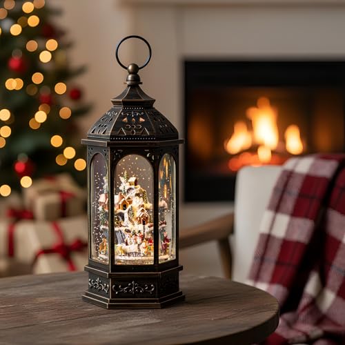 Animated Christmas Village Buildings with Moving Figurines Lighted Water Lantern