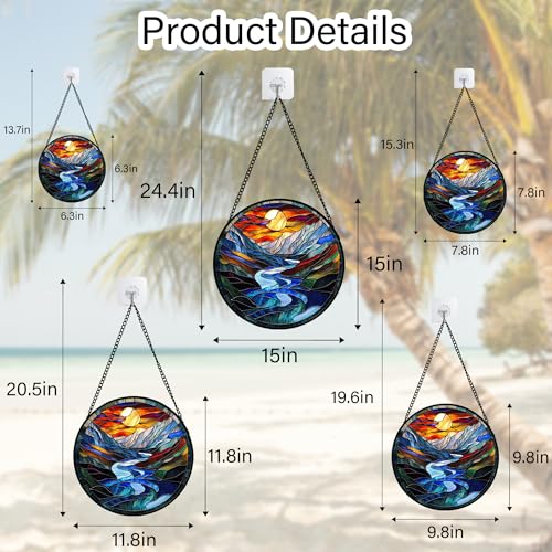 Stained Glass Window Hanging River Scenery Suncatcher Gifts for Women 9.8"