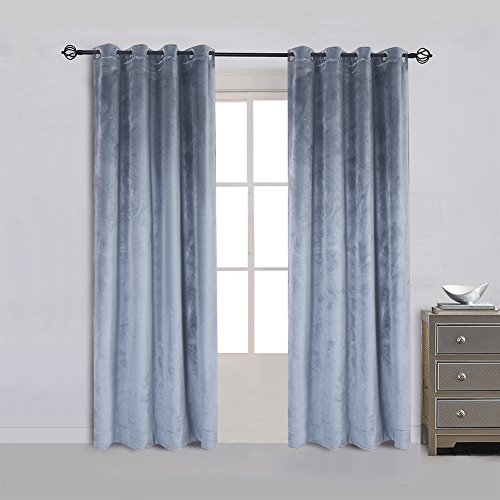 Super Soft Luxury Velvet Stone Blue Light Blocking Drapes Room Darkening Curtains Panel Grommet Drapery 52 by 108 inch Dusty Blue (2 Count)