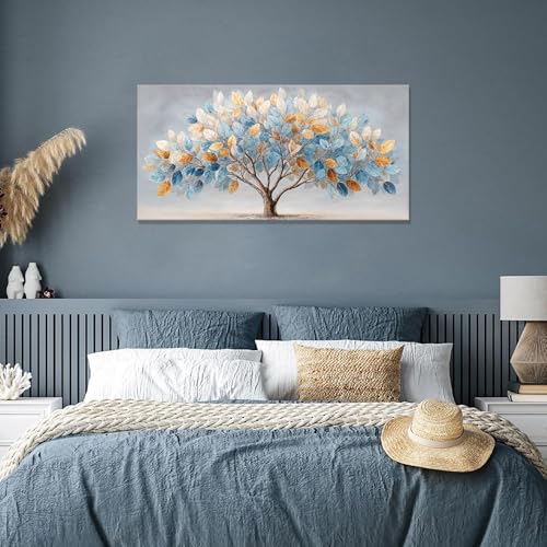 Canvas Wall Art Decor Blue Gold Leaf Tree Canvas Art Wall Decor For Living Room Modern Wall Art Botanical Nature Canvas Prints Colorful Tree Wall Art Decor For Bedroom Home Office Decor 20"×40"