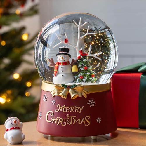 Christmas Snow Globe Lantern Water Glittering Snowman Crown with Music & Timer