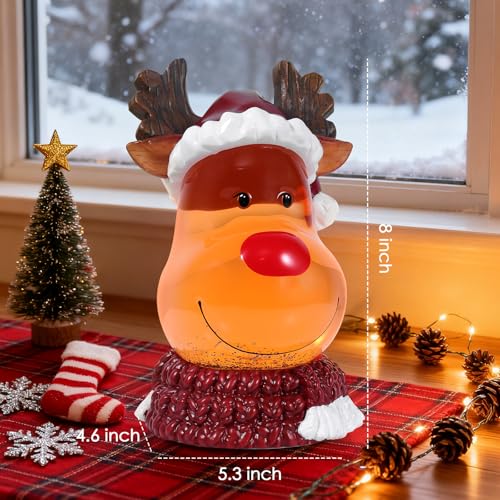 Christmas Snow Globe Reindeer Lighted Musical Glitter Globe Battery Operated or USB Powered with Timer Water Glittering Snowing Globe for Christmas Party Home Table Decorations Gifts
