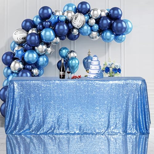 Sequin Tablecloth 90x132 Inch Baby Blue for Wedding Party