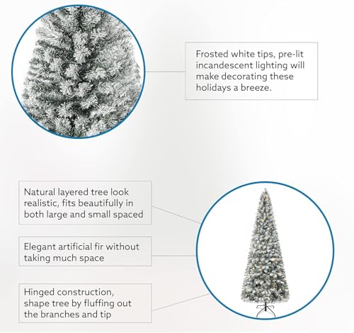 7.5ft Slim Snow Flocked Christmas Tree with Lights
