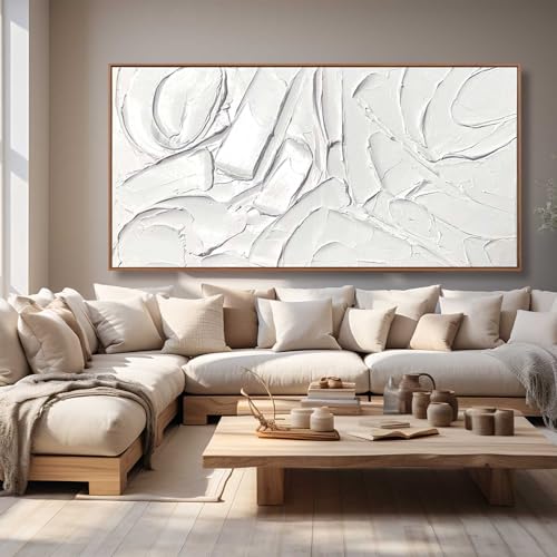 White Wall Art For Living Room Extra Large Wall Decor Abstract Paintings Modern Artwork Pictures Arts 36"x70"