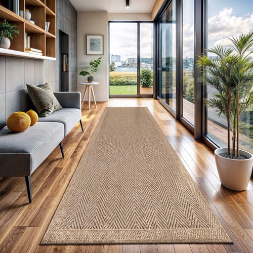 Indoor and Outdoor Runner Rug Natural Herringbone Seagrass Boho Design Easy