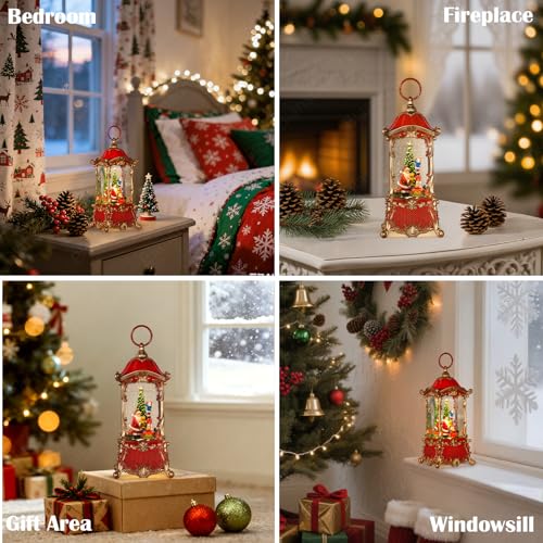 Snow Globes Lantern Home Decor Accent for Child Santa Claus Tree Auto Snowfall Glitter Music Collection with 6H Timer USB