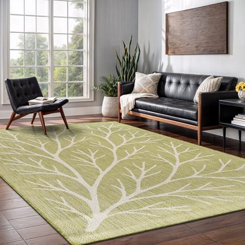Washable Indoor Outdoor Rug 10x14 Modern Area Rugs Branch Pattern Non Shedding Waterproof Easy Clean Patio Deck Porch Living Room Bedroom Garden RV (140 Sq Ft)