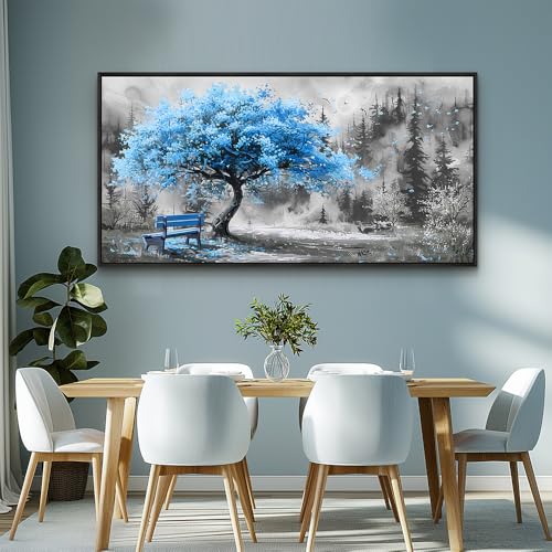 Black Framed Canvas Wall Art For Living Room Large Wall Decor For Office Bedroom Decorations Blue Tree Landscape Pictures Black And White Paintings Artwork Aesthetic Home Decor 30x60 In