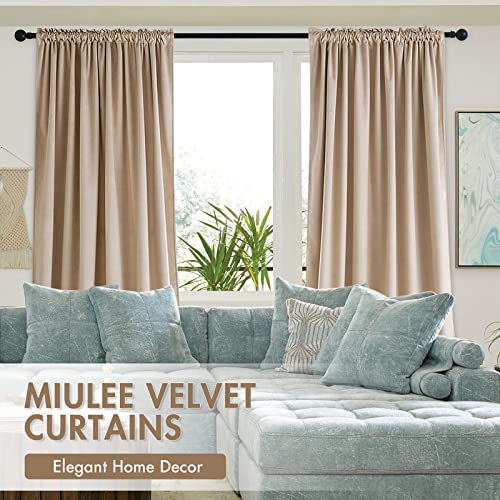 Camel Beige Blackout Velvet Curtains Drapes 96 Inch Long 52"x96" (2 Count)